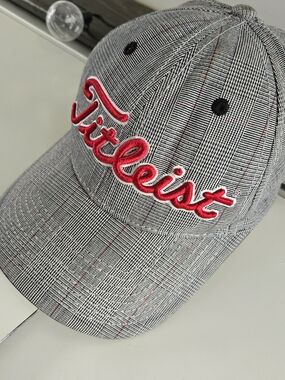 Titleist Grey Glen Plaid Baseball Hat with Red Script Logo